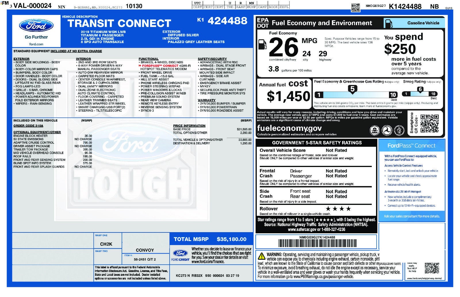 2019 Ford Transit Connect Wagon Titanium