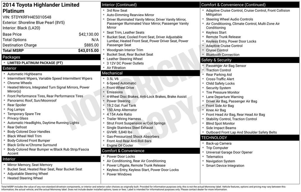 2014 Toyota Highlander Limited Platinum V6