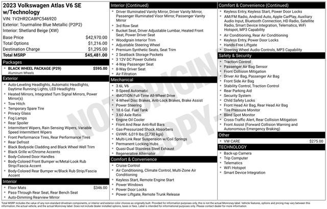 2023 Volkswagen Atlas 3.6L V6 SE w/Technology