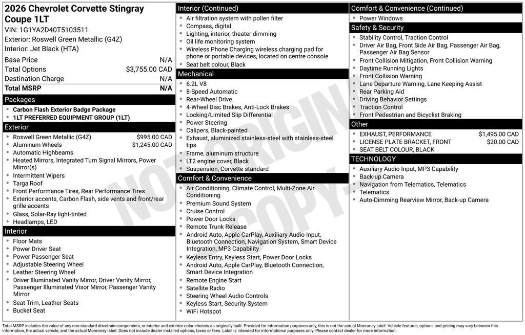 2026 Chevrolet Corvette Stingray 1LT